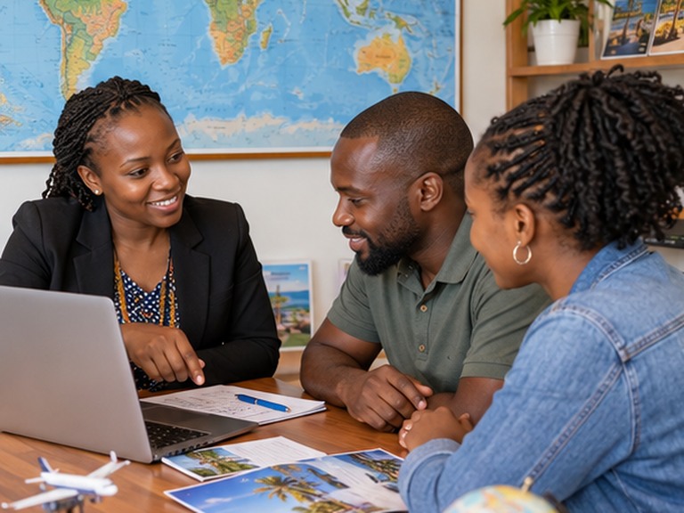 Young Kenyan professionals collaborating and working online