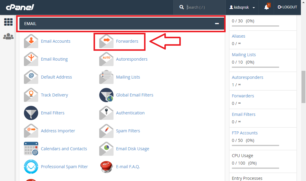 cPanel Email creation screen.